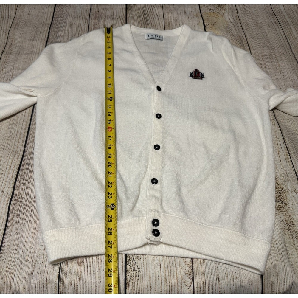 Vintage Mens IZOD Button Cardigan Off White Cream w/Crest Sz XL USA MADE GTbD - Picture 4 of 6